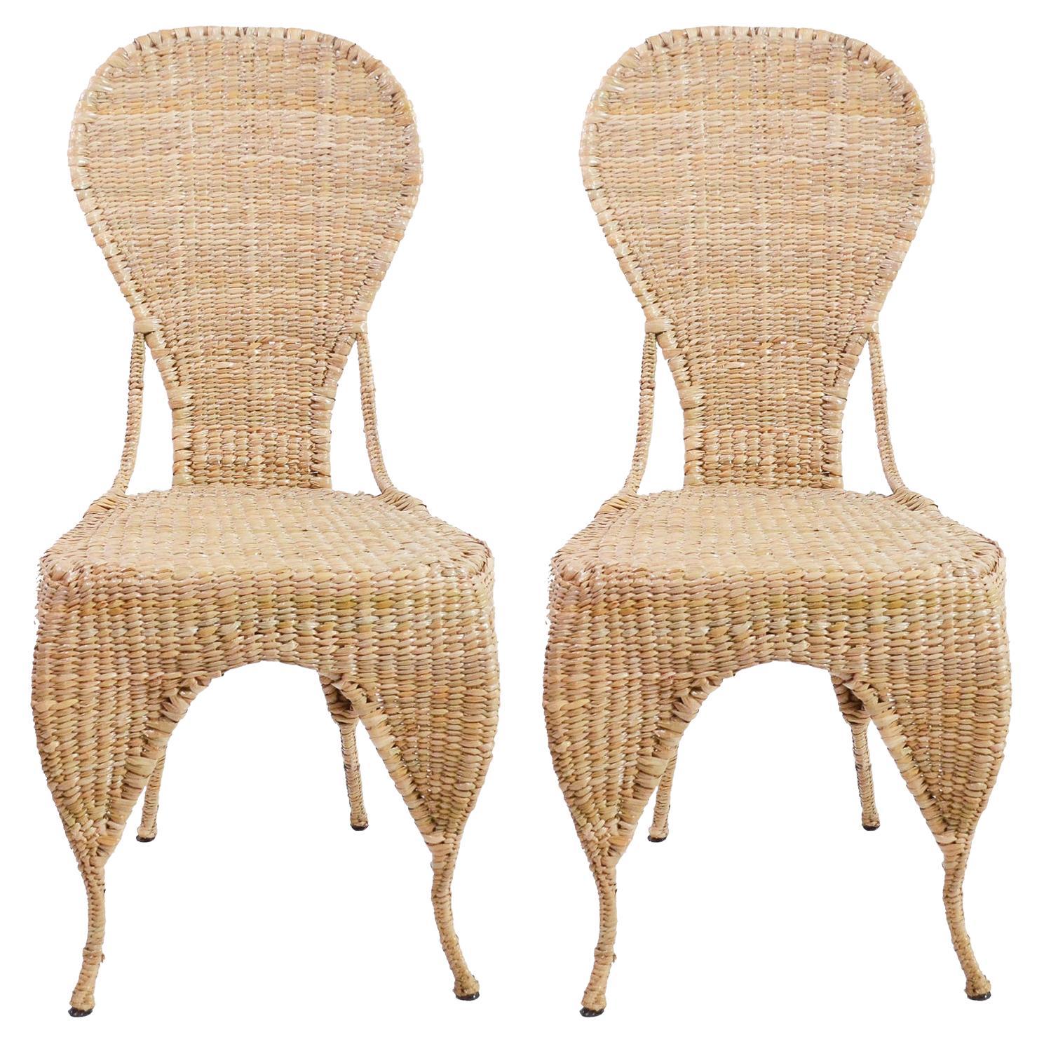 Contemporary Pair of Mario Lopez Torres Woven Rattan Balloon Chairs For Sale