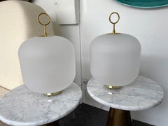 Contemporary Pair of Murano Glass Can Lamp Brass Ring, Italy