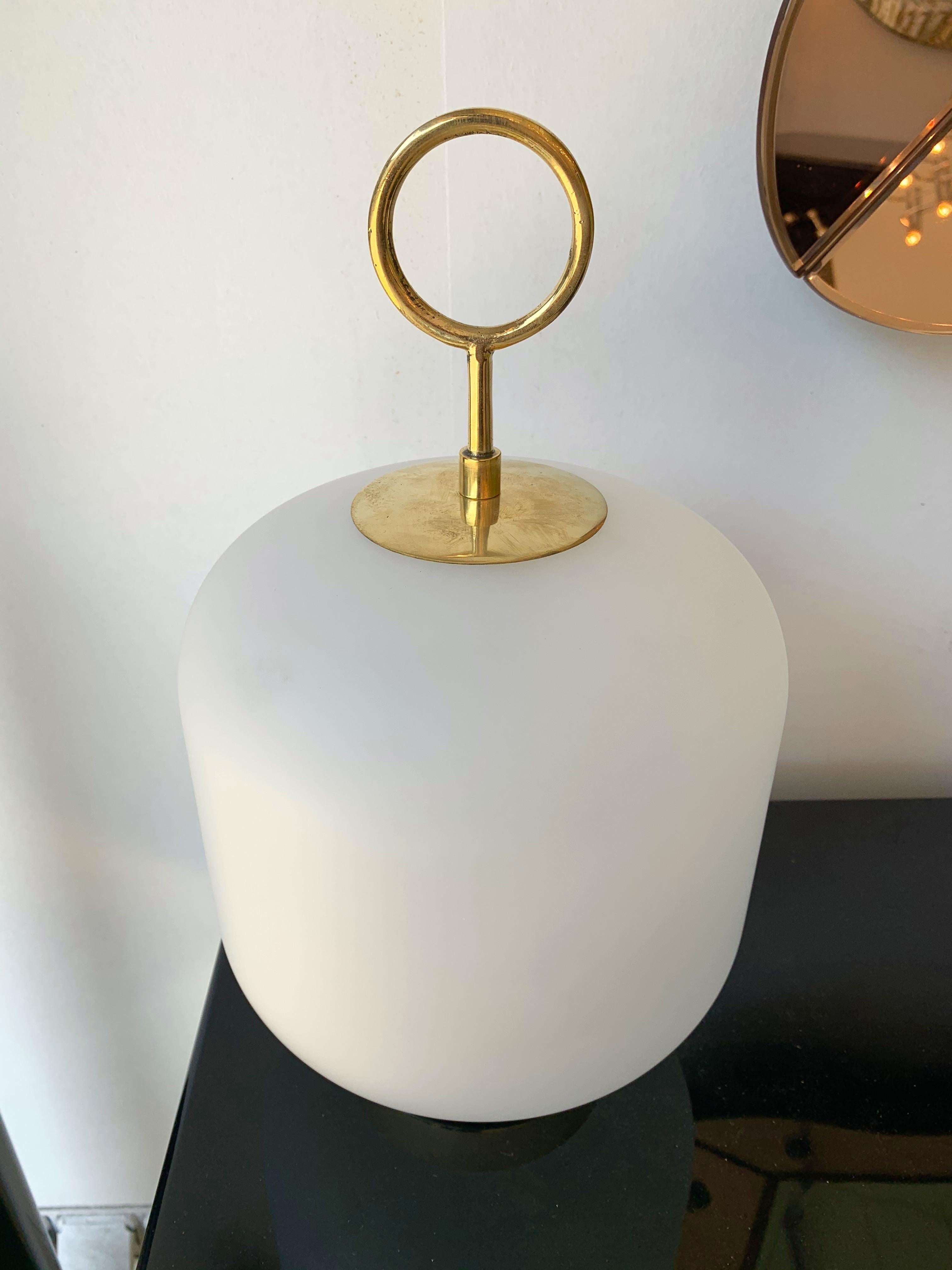 Pair of medium size of the can lamp model, Murano glass and brass. Exist in 3 size. Small artisanal production from Murano. In the style inspiration period of Jean Royere, Stilnovo, Arteluce.