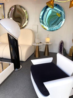 Contemporary Pair of Murano Glass Medium Can Lamps Brass Ring, Italy