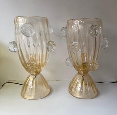 Contemporary Pair of Murano Glass Vase Macaroons Lamps, Italy