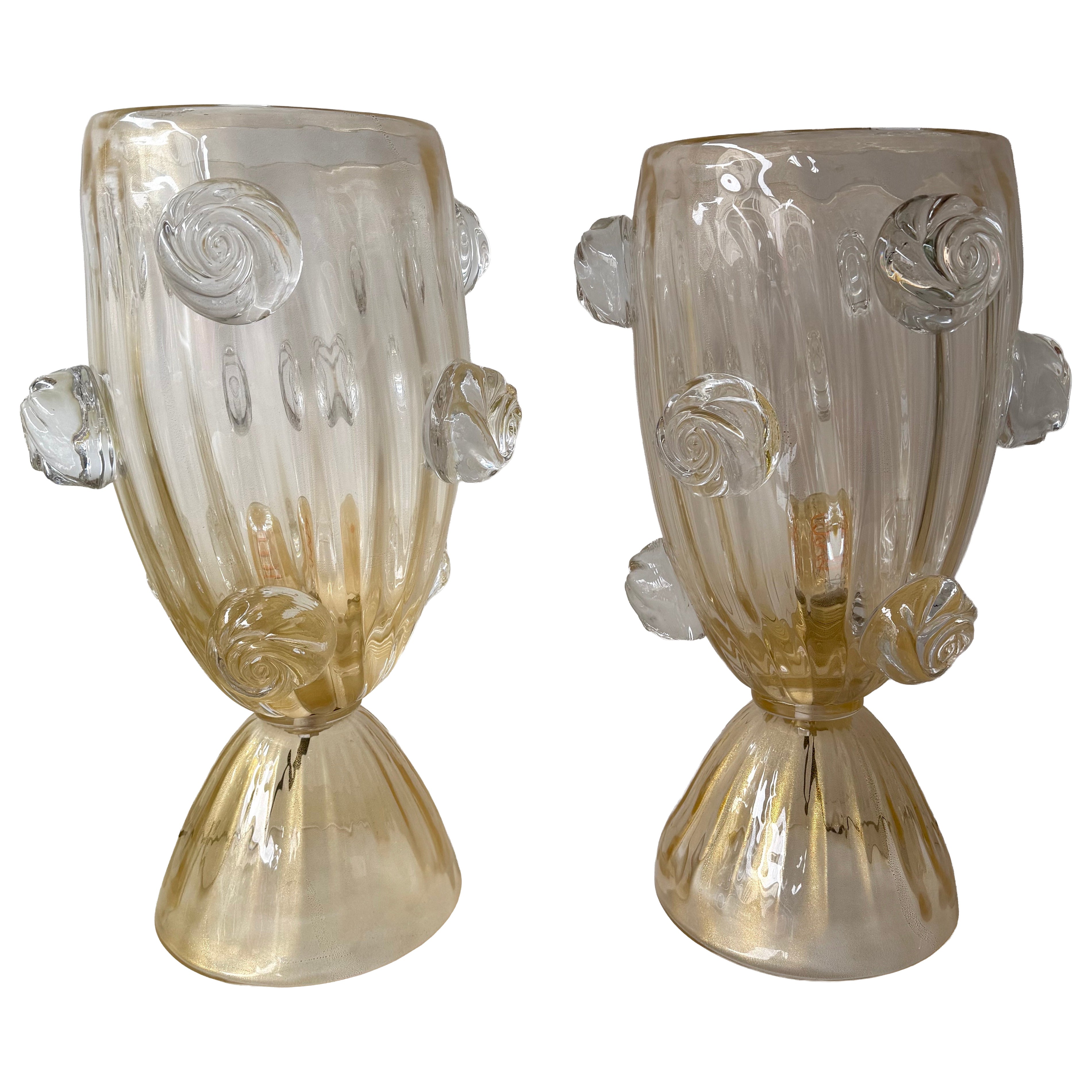 Contemporary Pair of Murano Glass Vase Macaroons Lamps, Italy