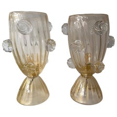 Contemporary Pair of Murano Glass Vase Macaroons Lamps, Italy