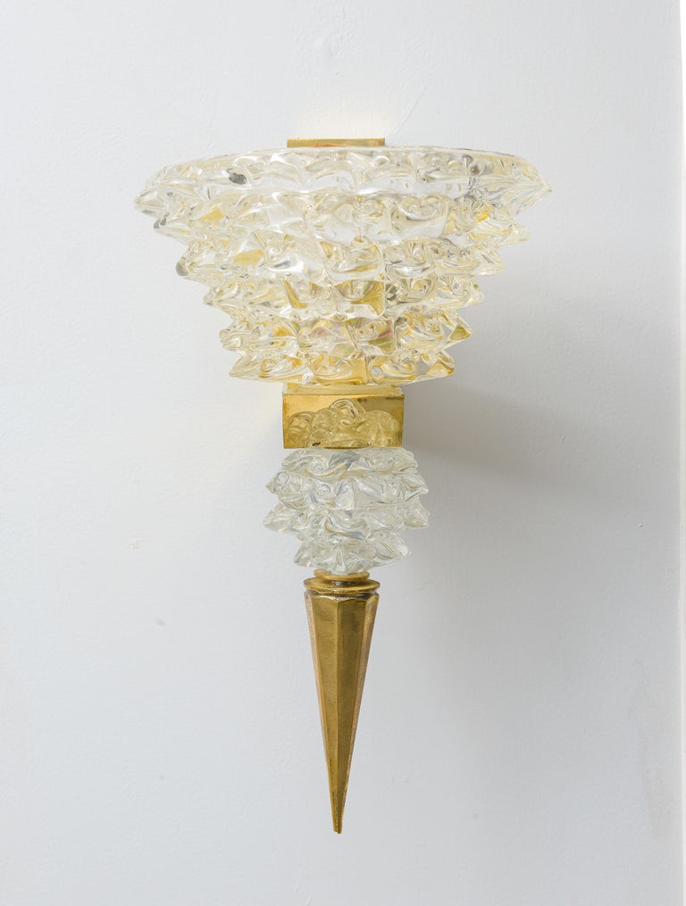 Contemporary Pair of Murano Rostrato Glass Sconces, Manner of Barovier ...