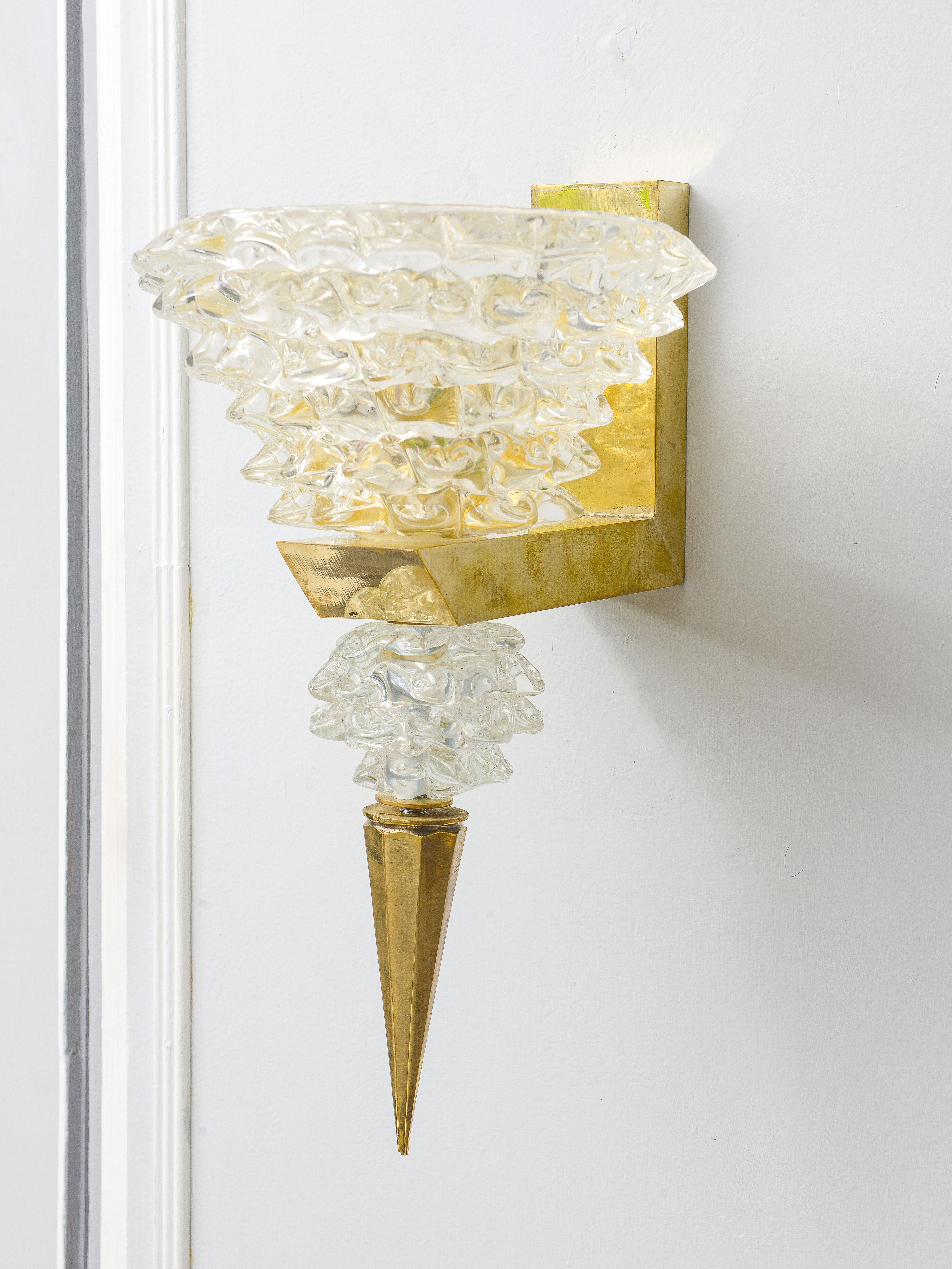 Modern Contemporary Pair of Murano Rostrato Glass Sconces, Manner of Barovier Toso For Sale