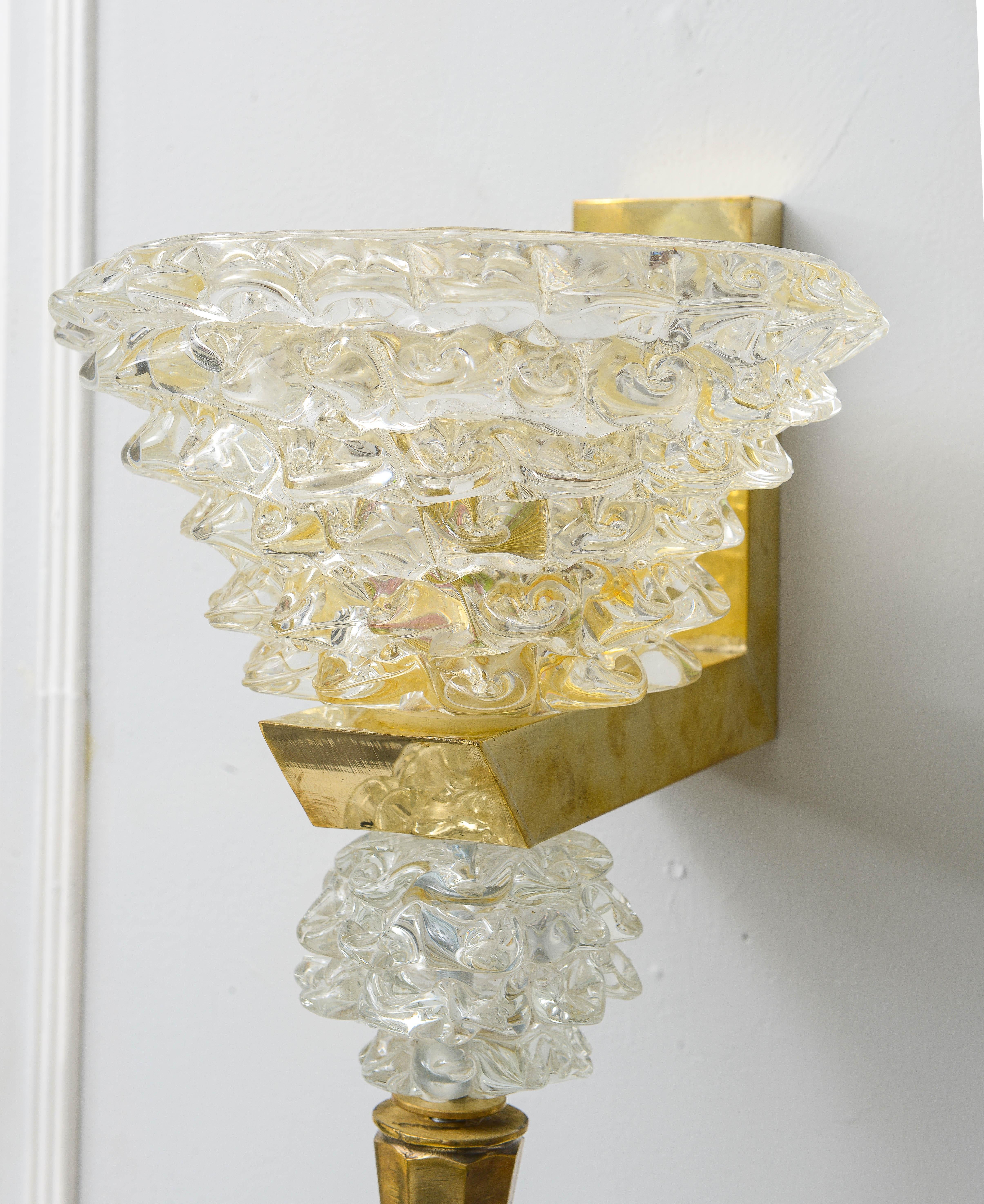 Italian Contemporary Pair of Murano Rostrato Glass Sconces, Manner of Barovier Toso For Sale