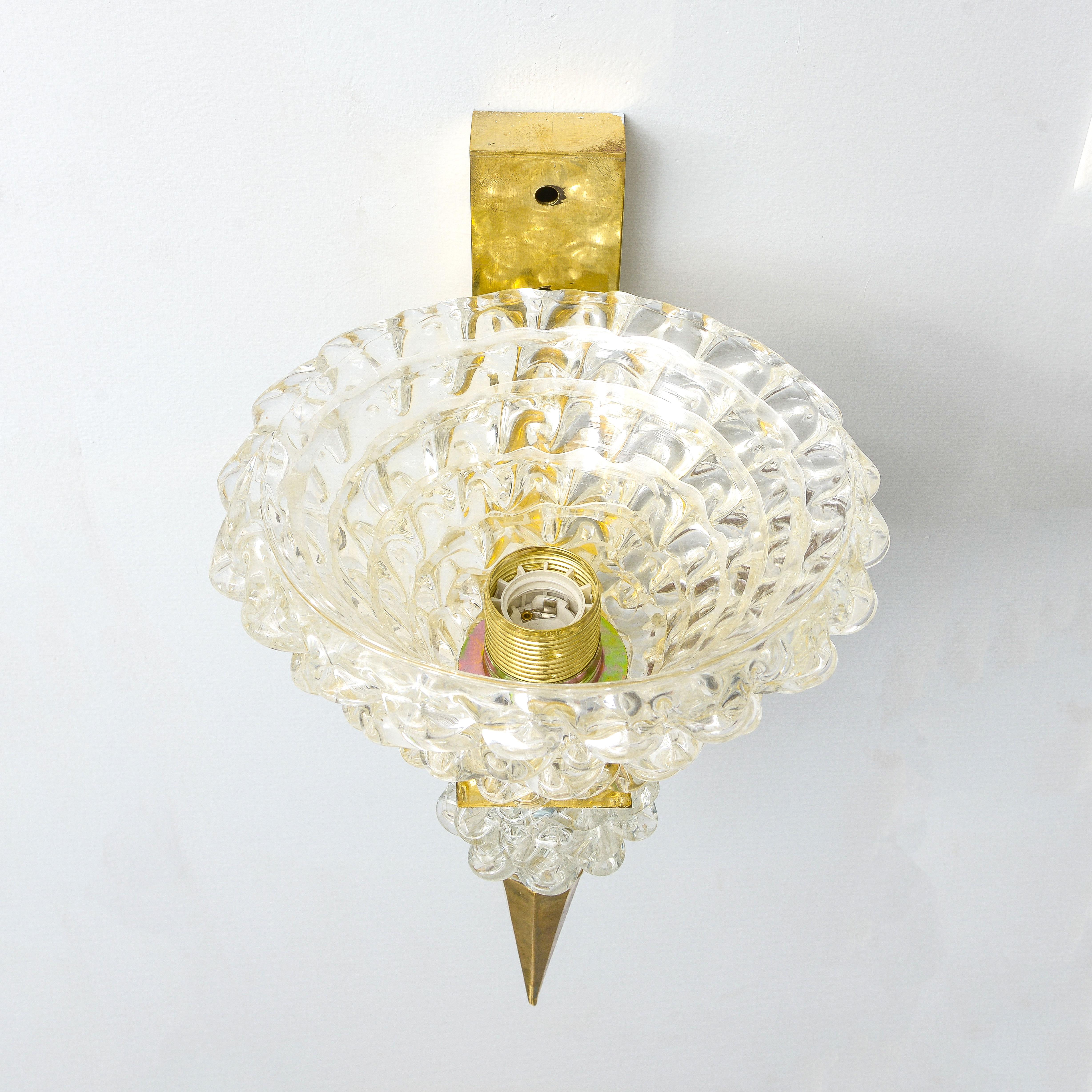 Contemporary Pair of Murano Rostrato Glass Sconces, Manner of Barovier Toso For Sale 2