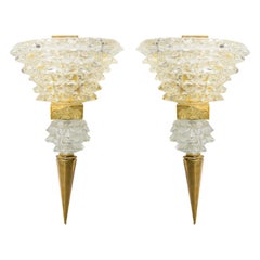 Pareja contemporánea de apliques de cristal rostrato de Murano, estilo Barovier Toso