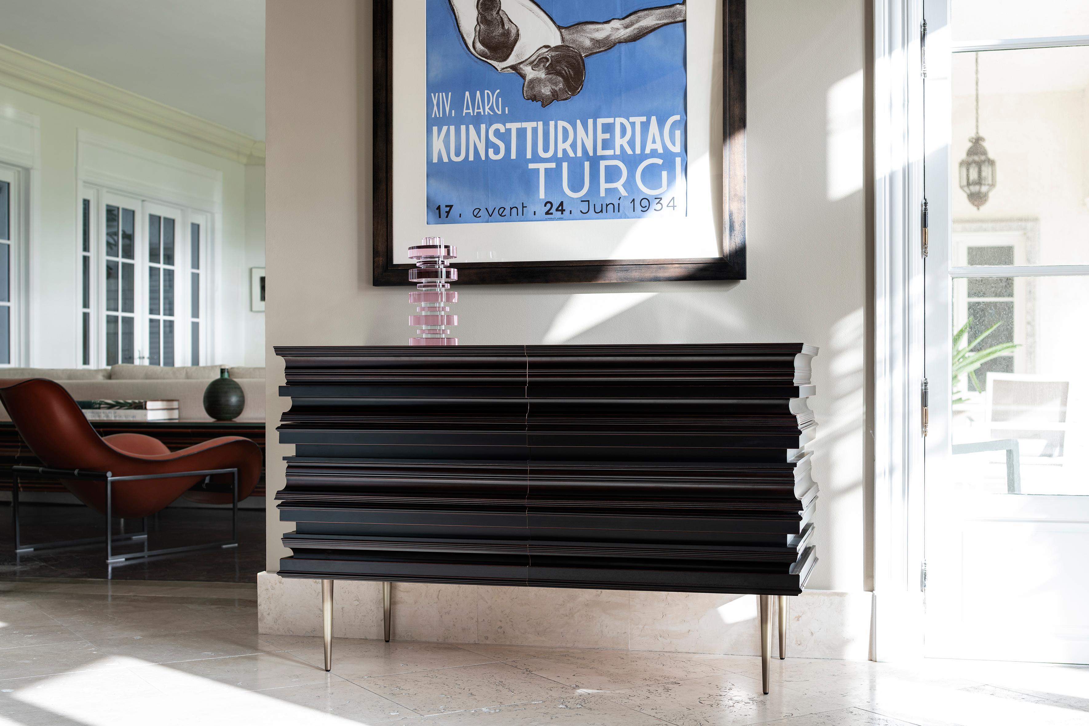 Metal Contemporary Pair of Nightstands with a Dark and Silver Moldings by Luis Pons For Sale