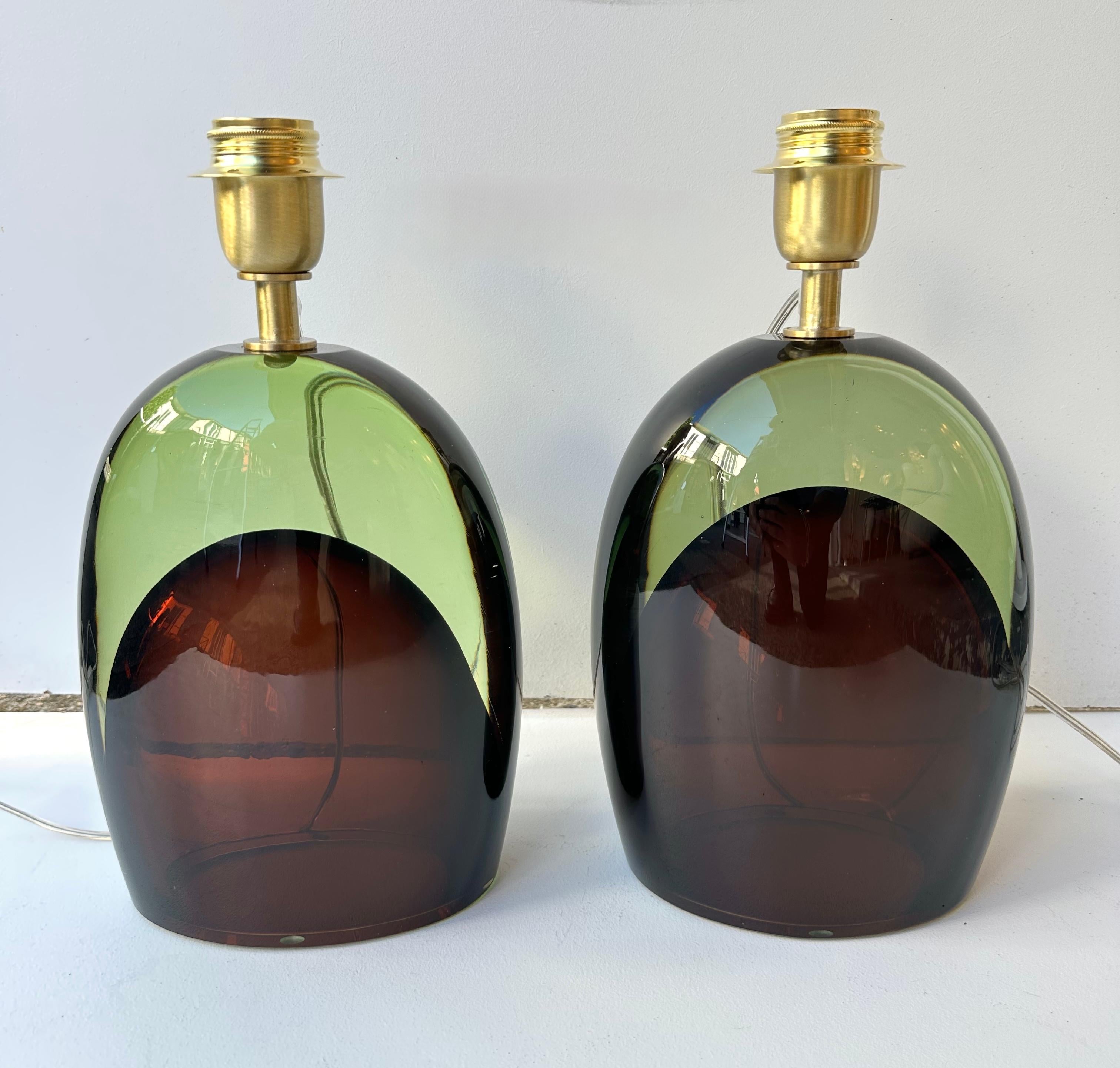Pareja Contemporánea de Lámparas Ópticas de Cristal de Murano en Dos Tonos de AD Murano, Italia Moderno de mediados de siglo en venta