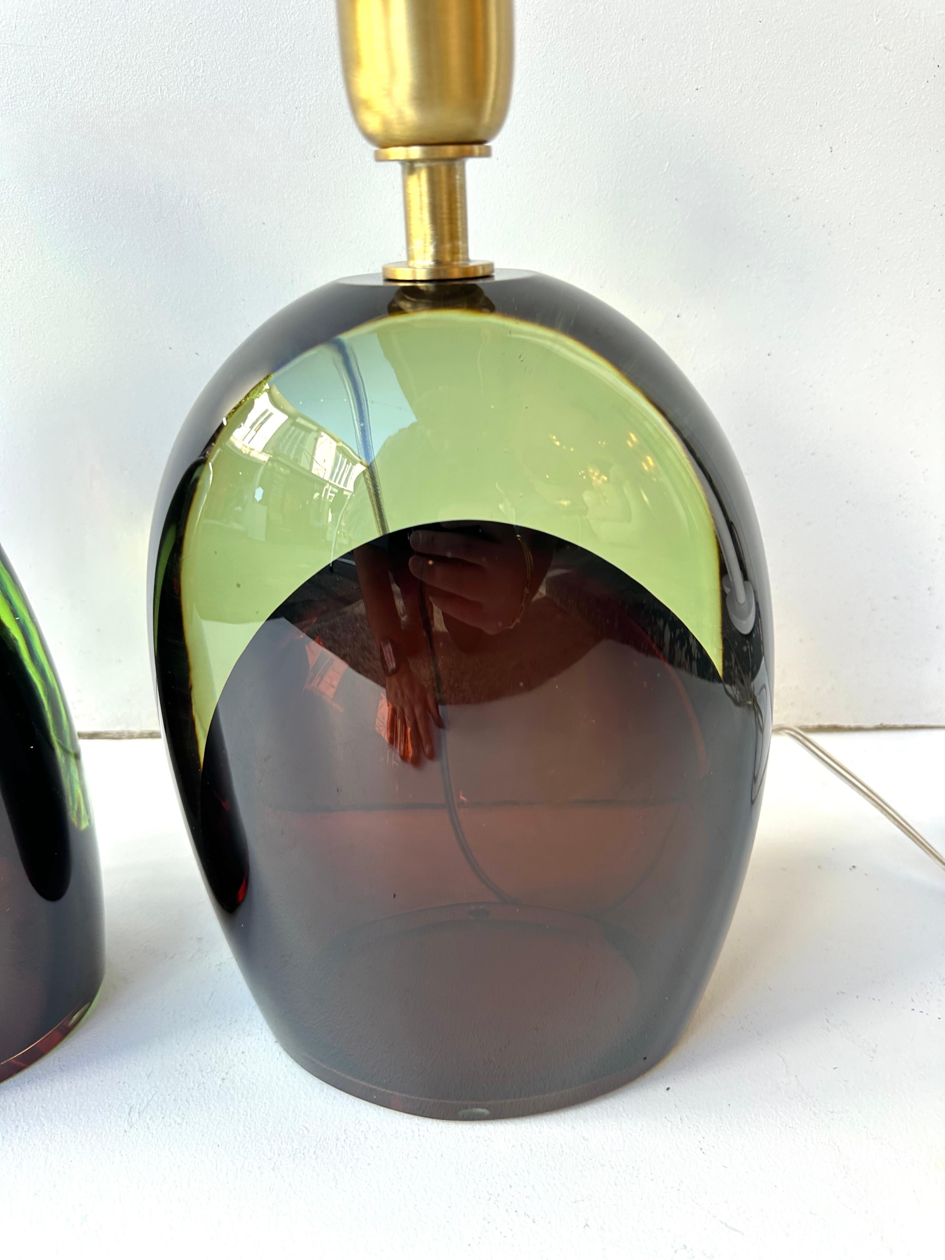 Pareja Contemporánea de Lámparas Ópticas de Cristal de Murano en Dos Tonos de AD Murano, Italia en Bueno estado para la venta en SAINT-OUEN, FR