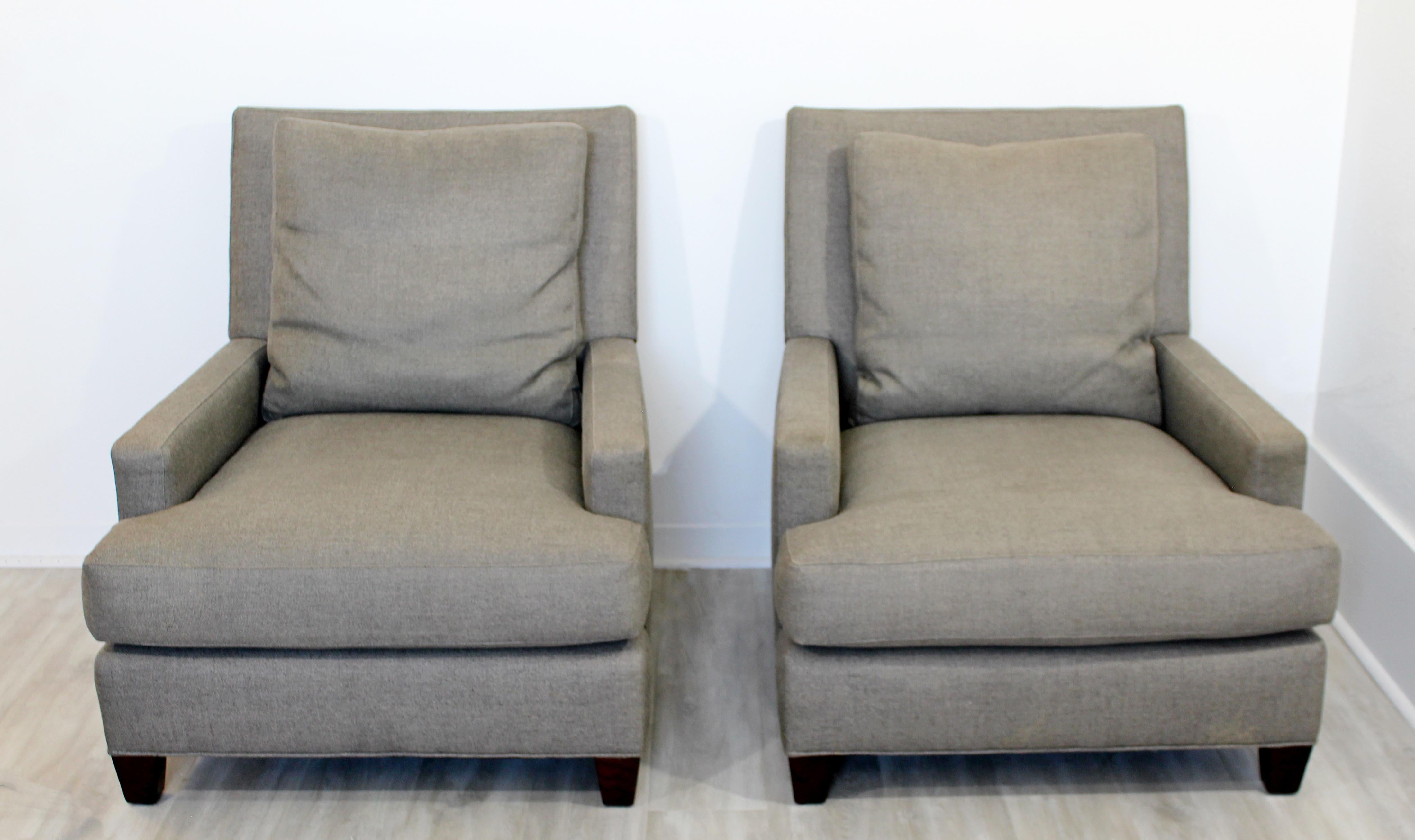 American Contemporary Pair of Oversized Grey Lounge Armchairs Barbara Barry for Baker