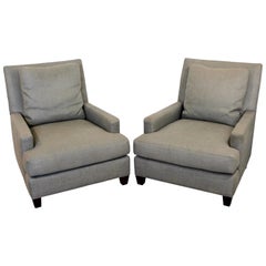Contemporary Pair of Oversized Grey Lounge Armchairs Barbara Barry for Baker