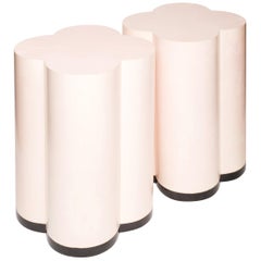 Contemporary Pair of Pale Pink Parchment Leather Clover Drum Tables