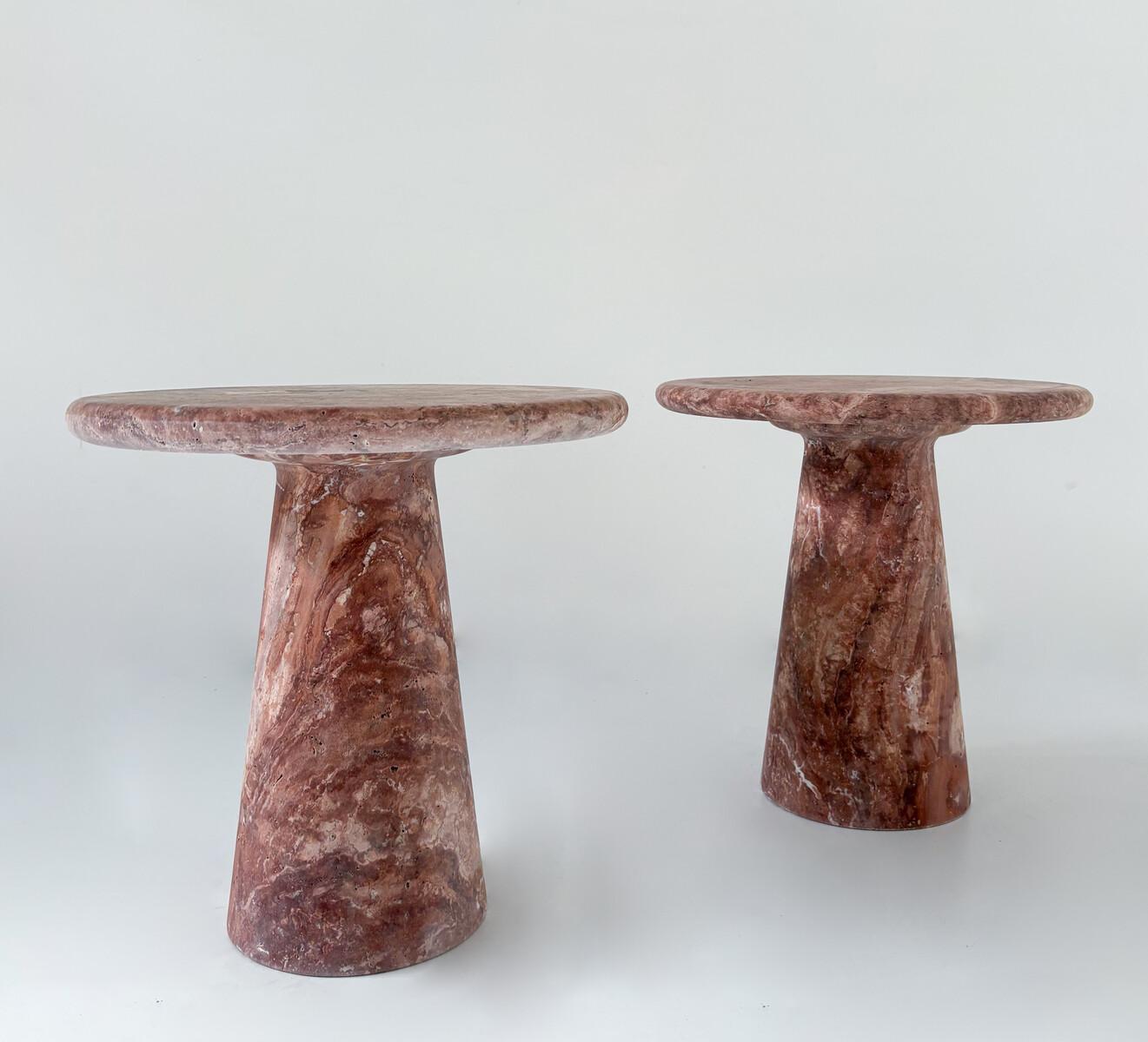 Other Contemporary Pair of Pink Travertine Side Tables For Sale