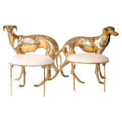 Contemporary Pair of Polished Cast Brass Greyhound Chairs
