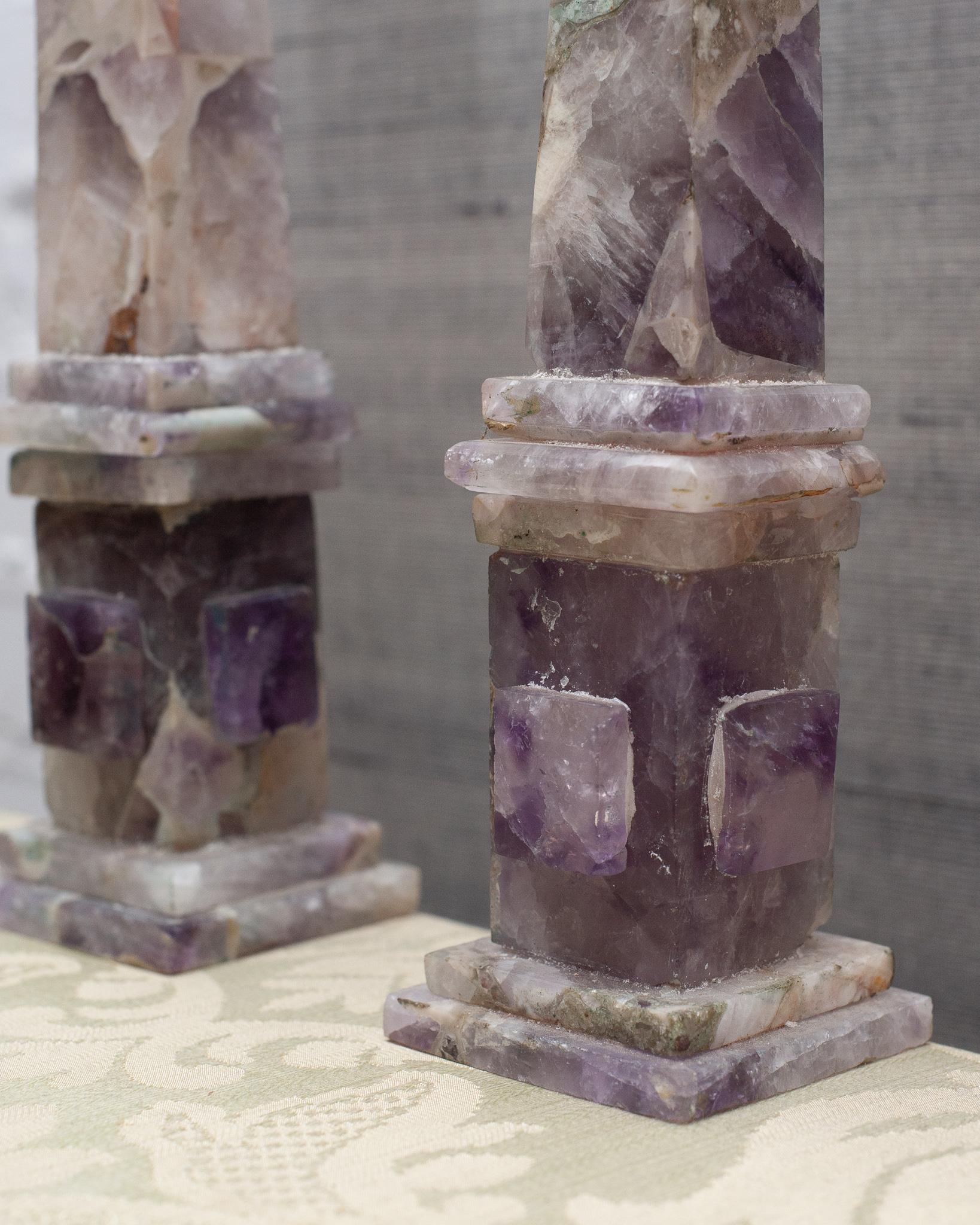 Contemporary Pair of Purple Amethyst Stone Obelisks For Sale 1