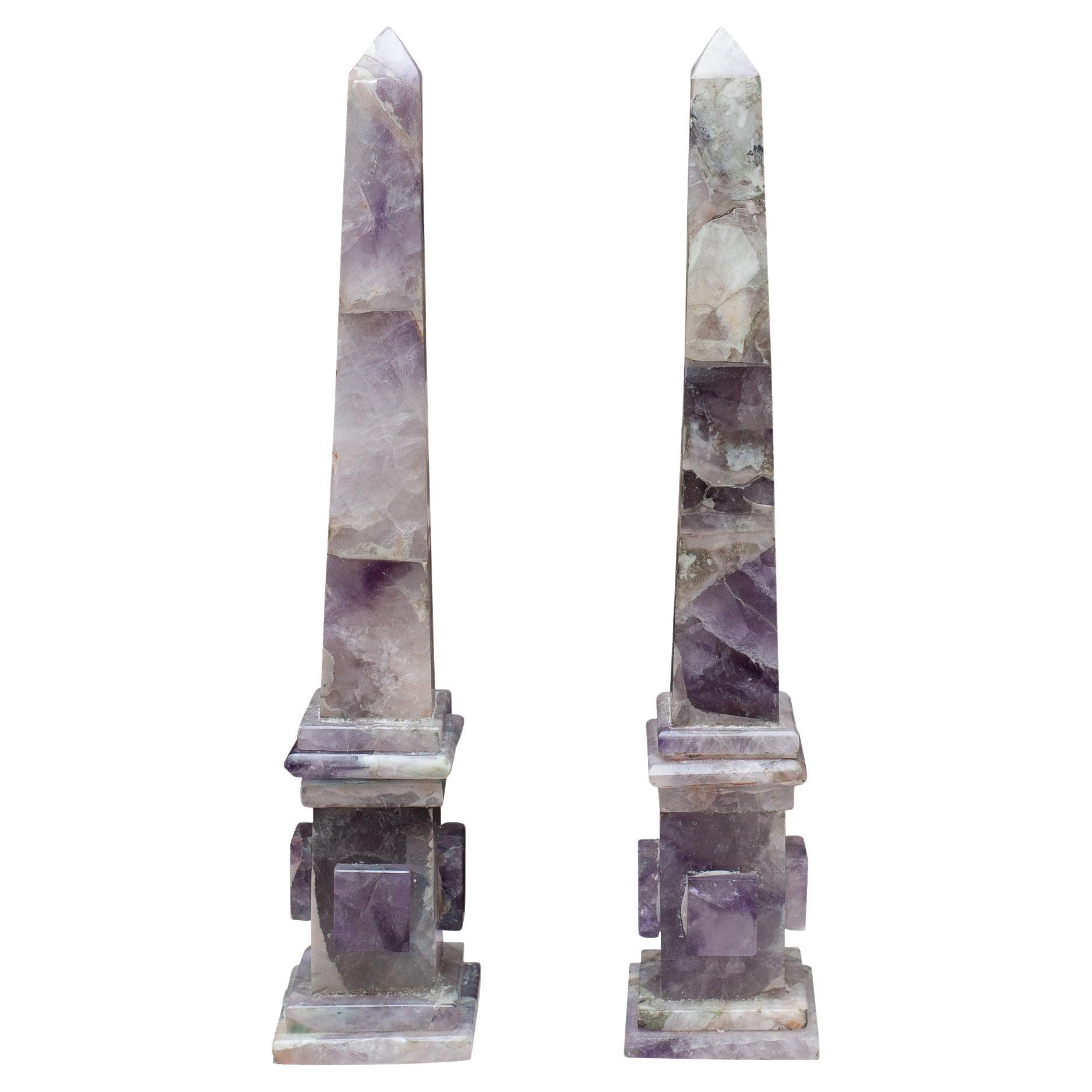 Contemporary Pair of Purple Amethyst Stone Obelisks