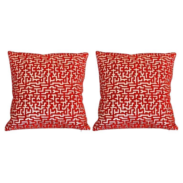 Contemporary Pair Of Red 
Silver Venetia Studium Velvet Pillows For Sale