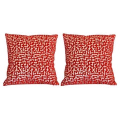 Contemporary Pair Of Red 
Silver Venetia Studium Velvet Pillows