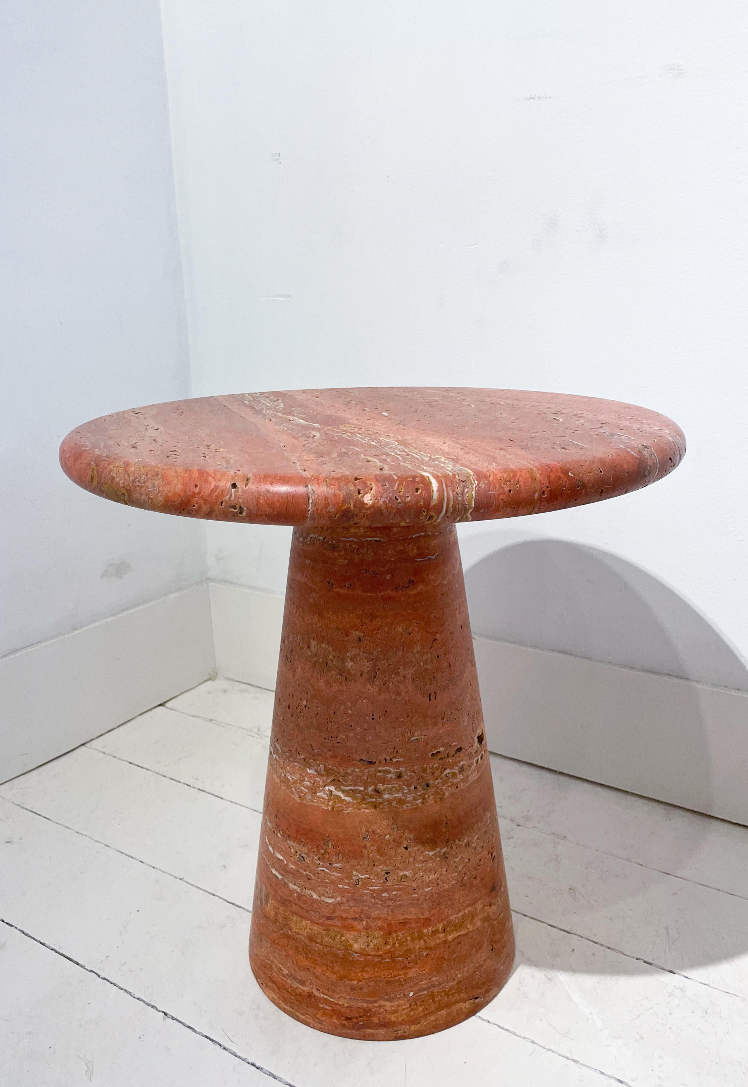 Modern Contemporary Pair of Red Travertine Side Tables, Italy For Sale