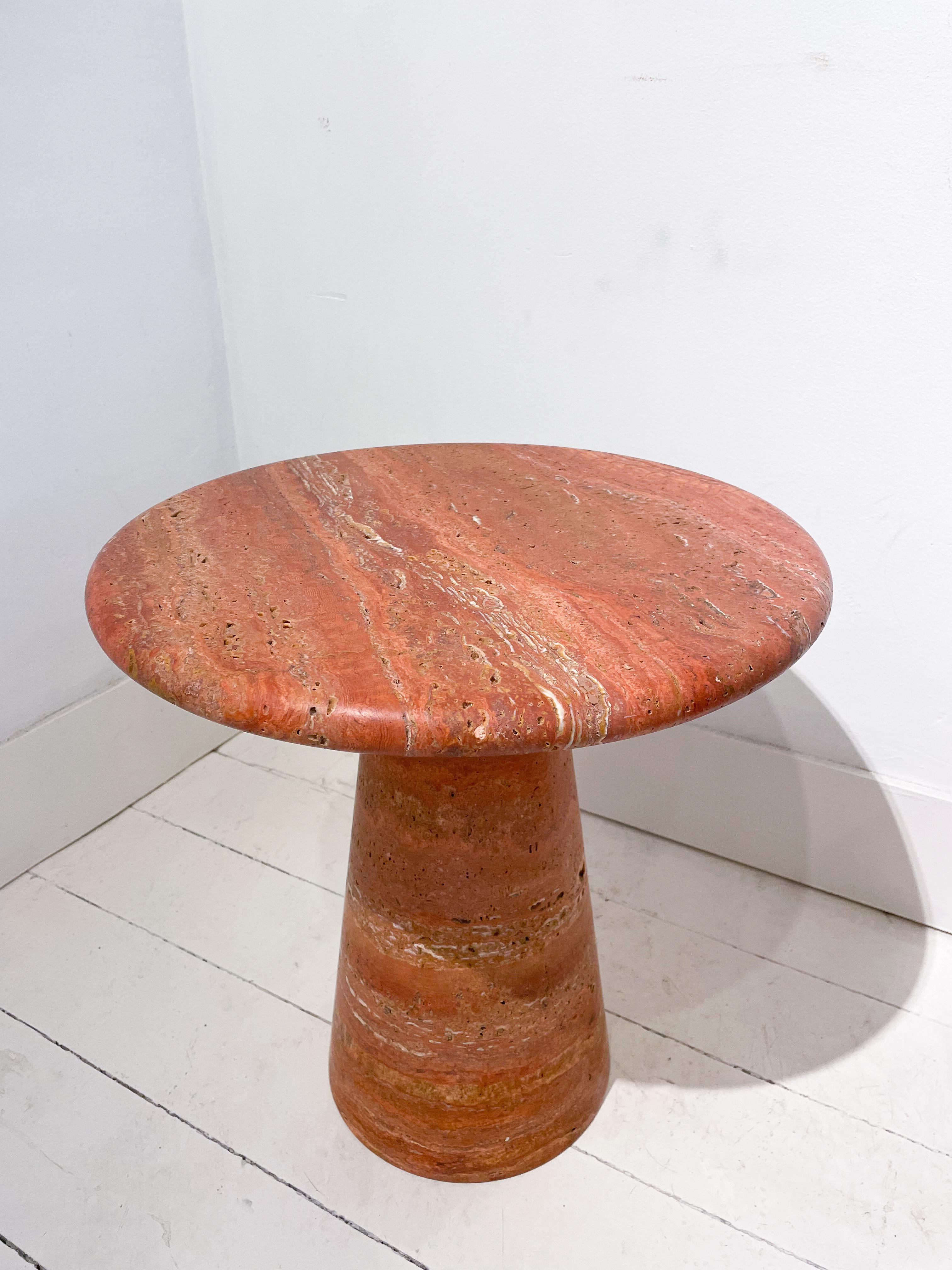 Italian Contemporary Pair of Red Travertine Side Tables, Italy For Sale
