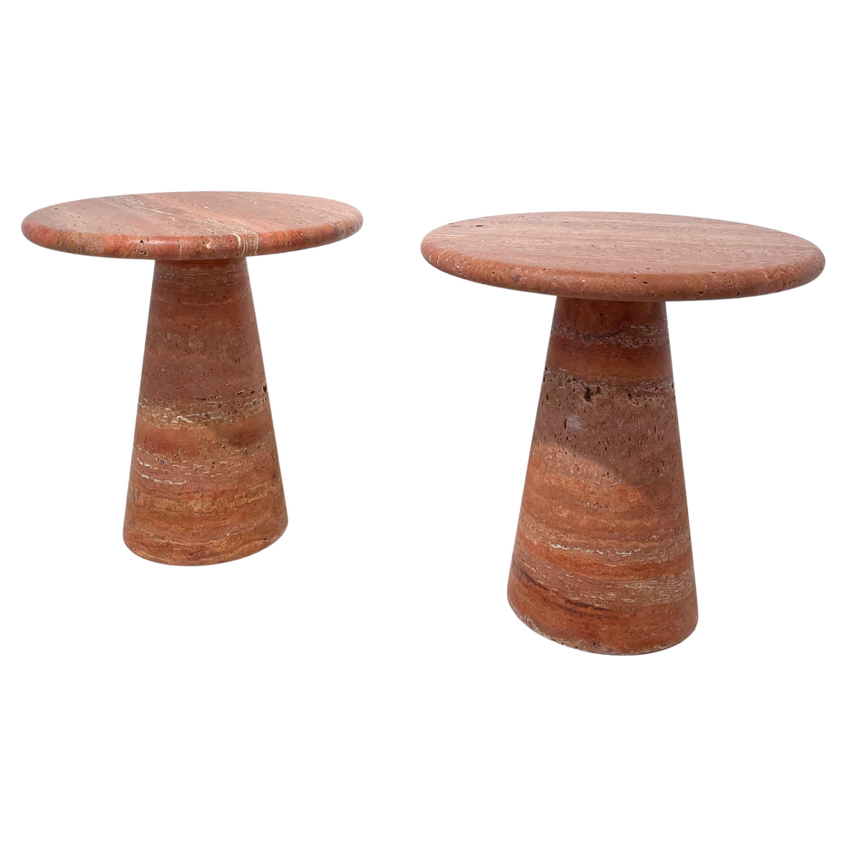 Contemporary Pair of Red Travertine Side Tables, Italy
