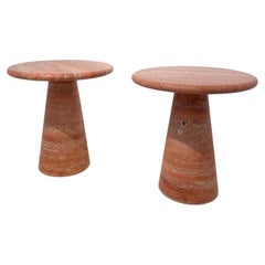 Contemporary Pair of Red Travertine Side Tables, Italy