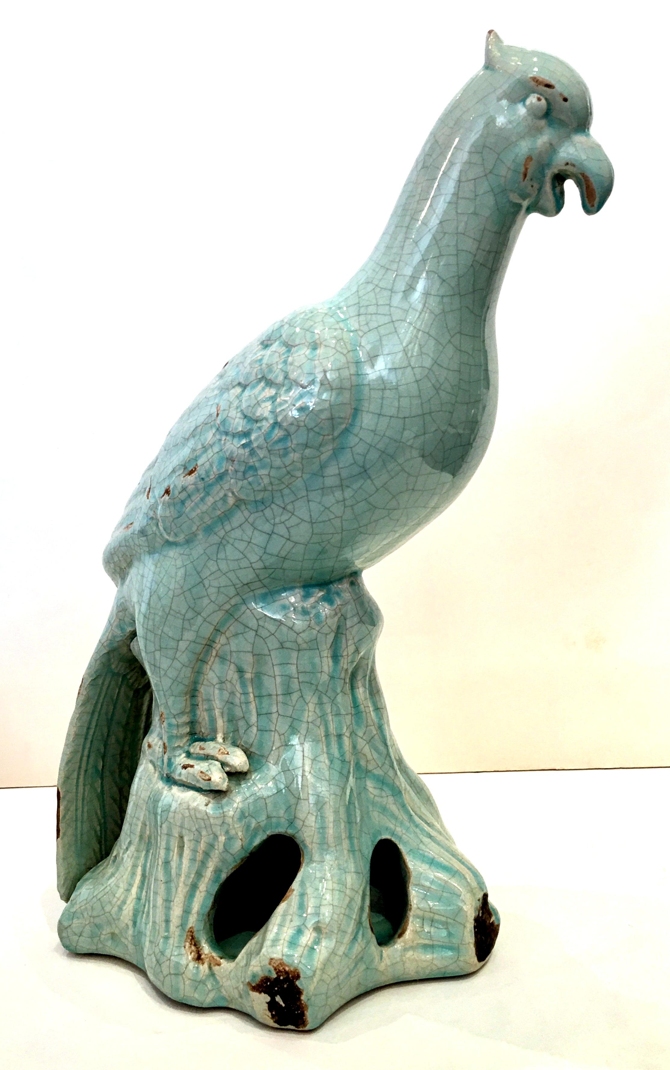 21st Century Pair Of Robins Egg Blue Ceramic Glaze Bird Sculptures In Excellent Condition In West Palm Beach, FL
