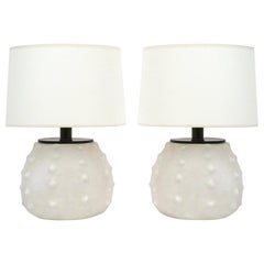 Contemporary Pair of Round Matte White Ceramic Urchin Form Table Lamps