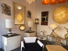 Contemporary Pair of Sculptural Brass Ceramic Stone Lamps, Italy