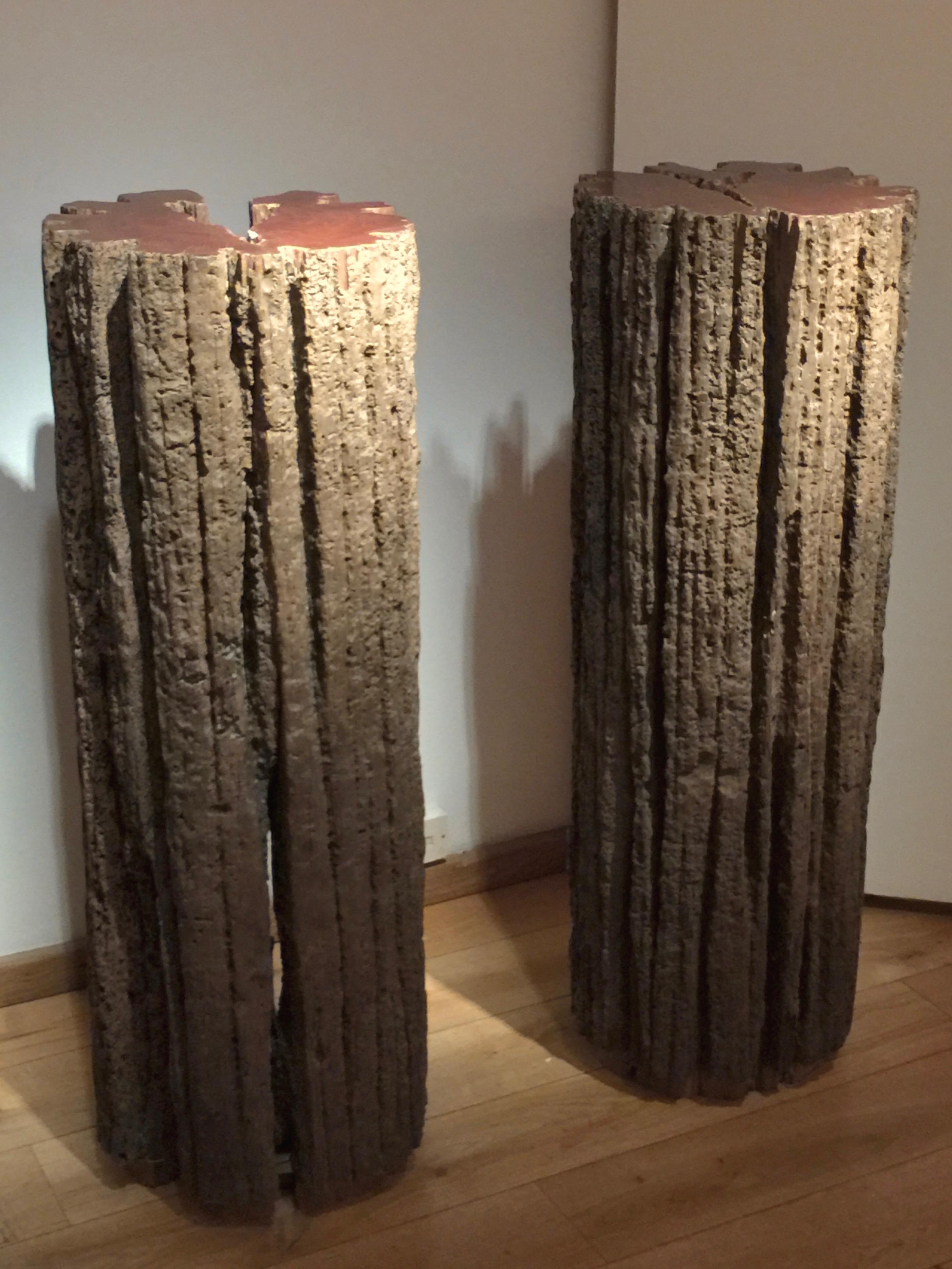 Wood Contemporary Pair of Sculptural Totems by Jerome Abel Seguin