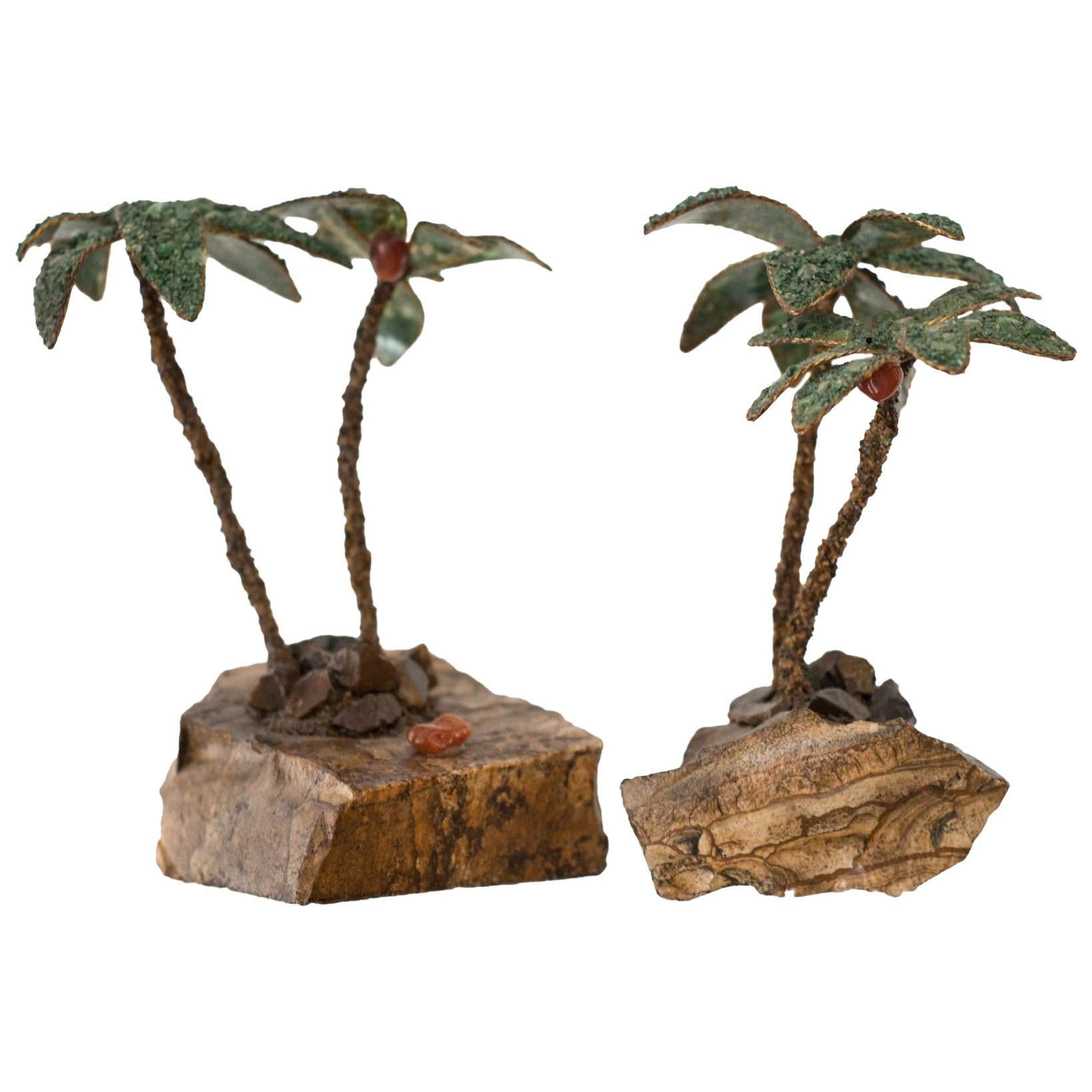 Contemporary Pair of Semi-Precious Tigers Eye and Carnelian Palm Trees