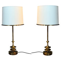 Contemporary Pair of Side Table Lamps, Solid Brass by Designer Solis Betancourt
