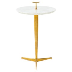 Contemporary Italian Pair of Side Tables in Carrara Marble and Brass