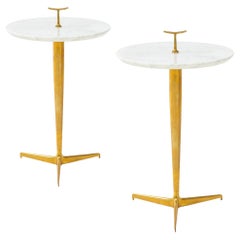 Contemporary Italian Pair of Side Tables in Carrara Marble and Brass