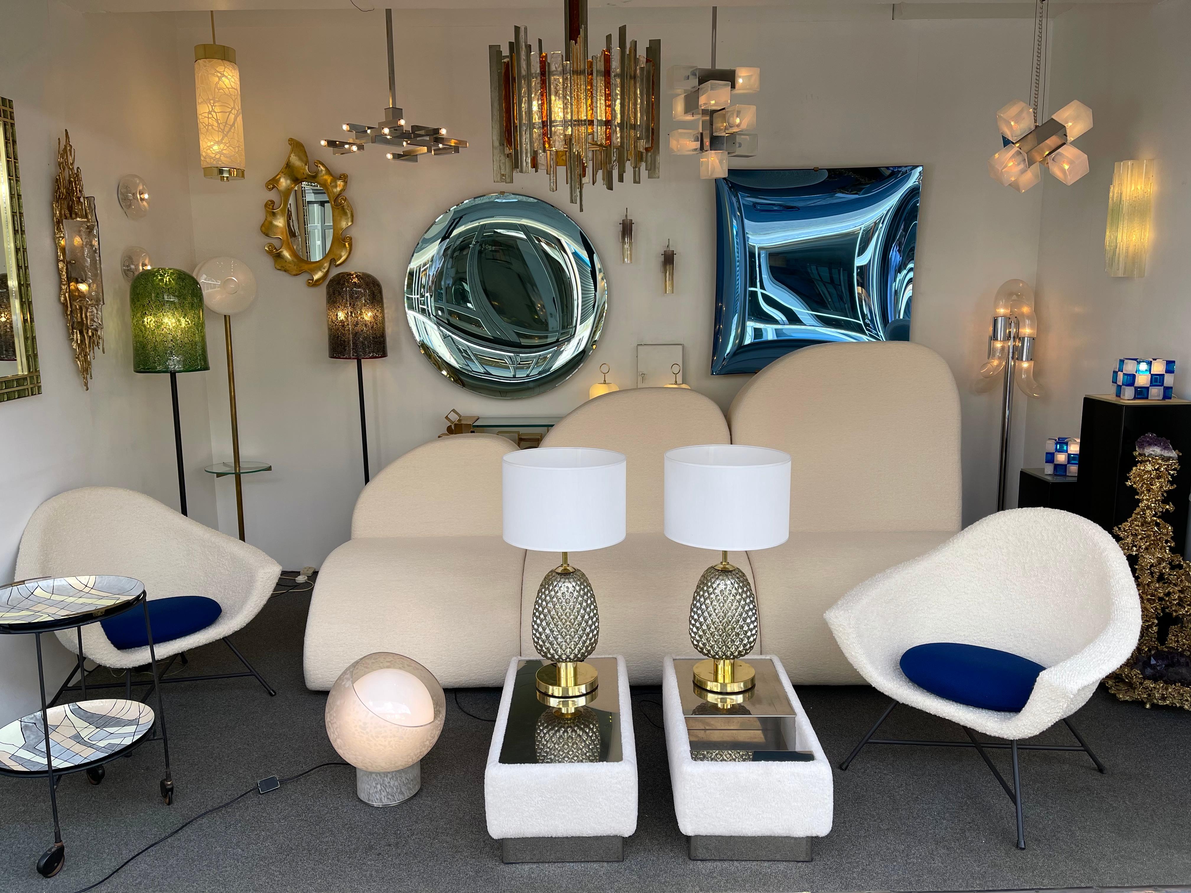 Paire de lampes contemporaines en verre de Murano et laiton, Silver Gold Pineapple, Italie en vente 3