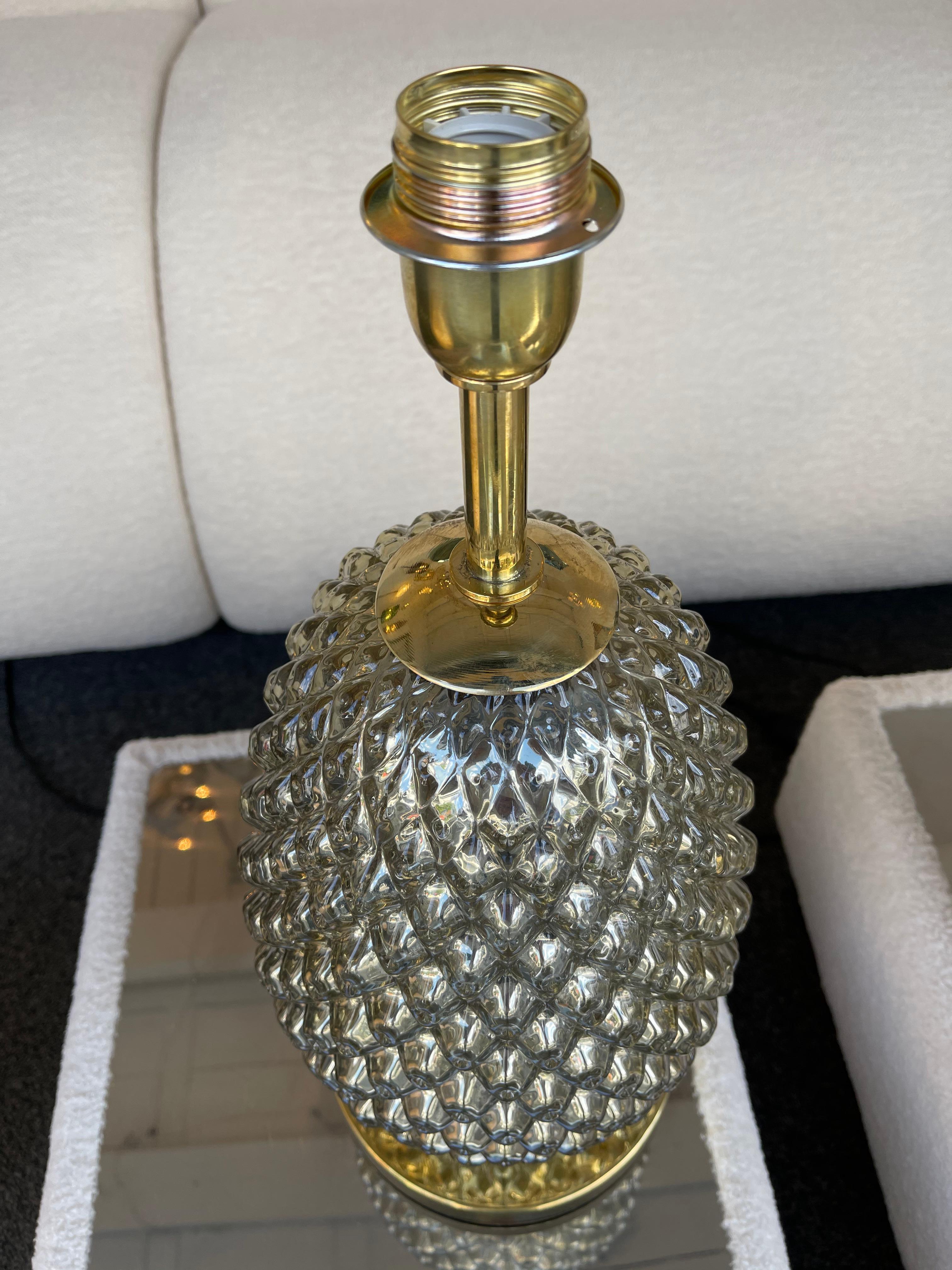 Paire de lampes contemporaines en verre de Murano et laiton, Silver Gold Pineapple, Italie en vente 5
