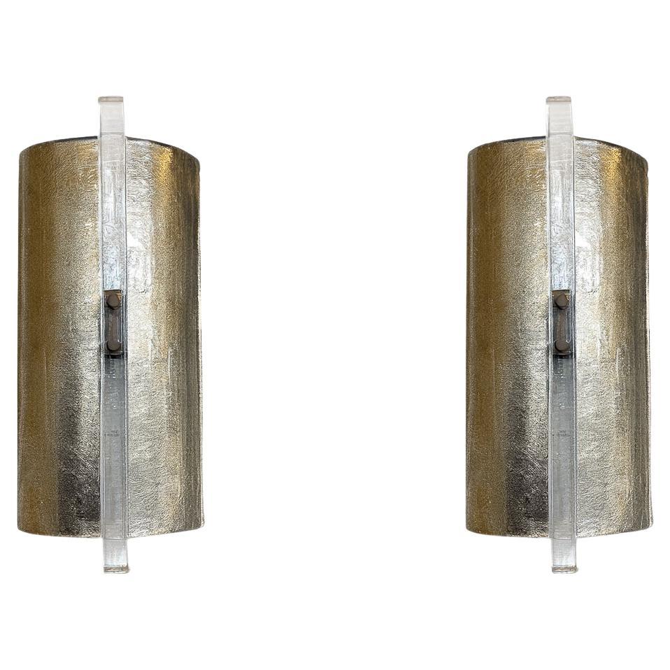Contemporary Pair of Silver Wall Lights, Glass, Italy