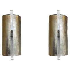Contemporary Pair of Silver Wall Lights, Glass, Italy