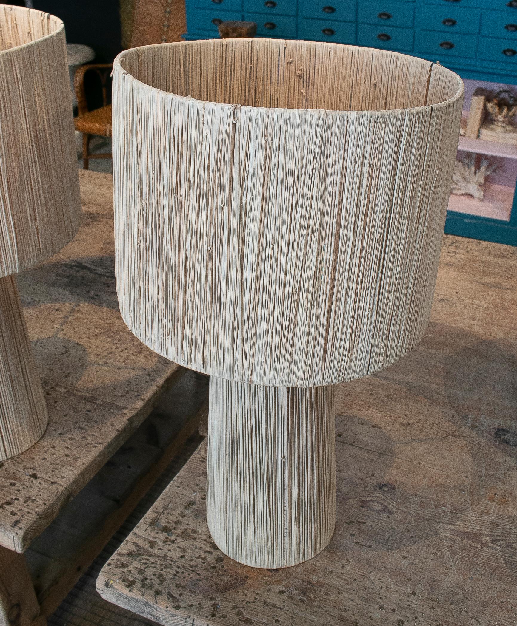 Contemporary Pair of Spanish Handcrafted Table Lamps w/ Shades In Good Condition In Marbella, ES