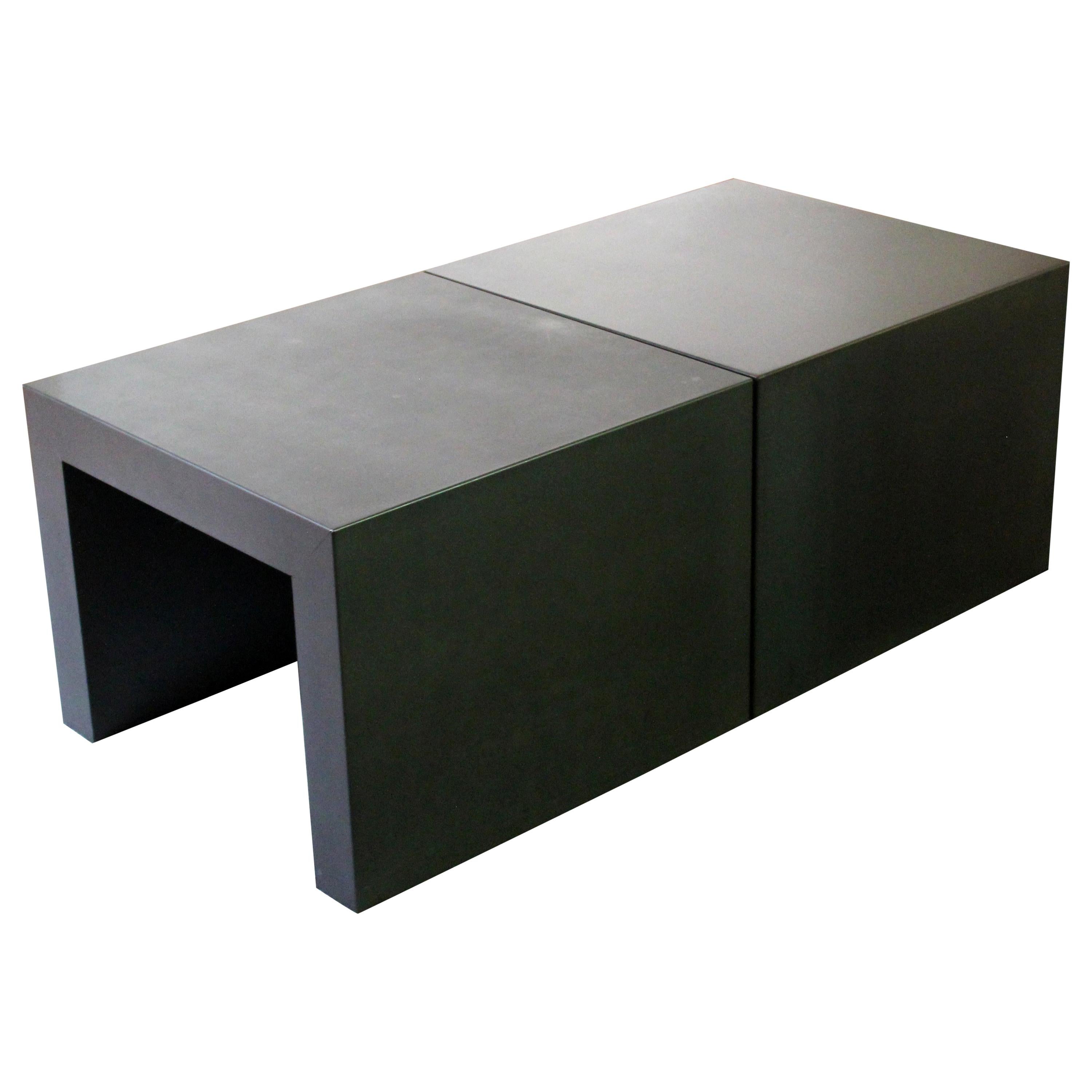 Contemporary Pair of Square Metal Coffee or Side End Tables