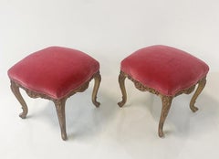 Contemporary Stool Louis XV Style, Red Velvet, Belgium