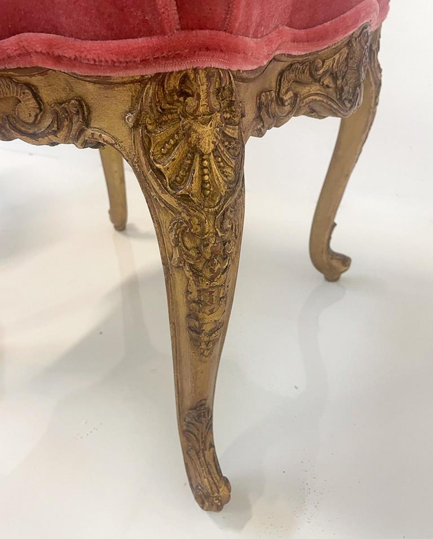 Contemporary Pair of Stools Louis XV Style, Red Velvet, Belgium For Sale 1
