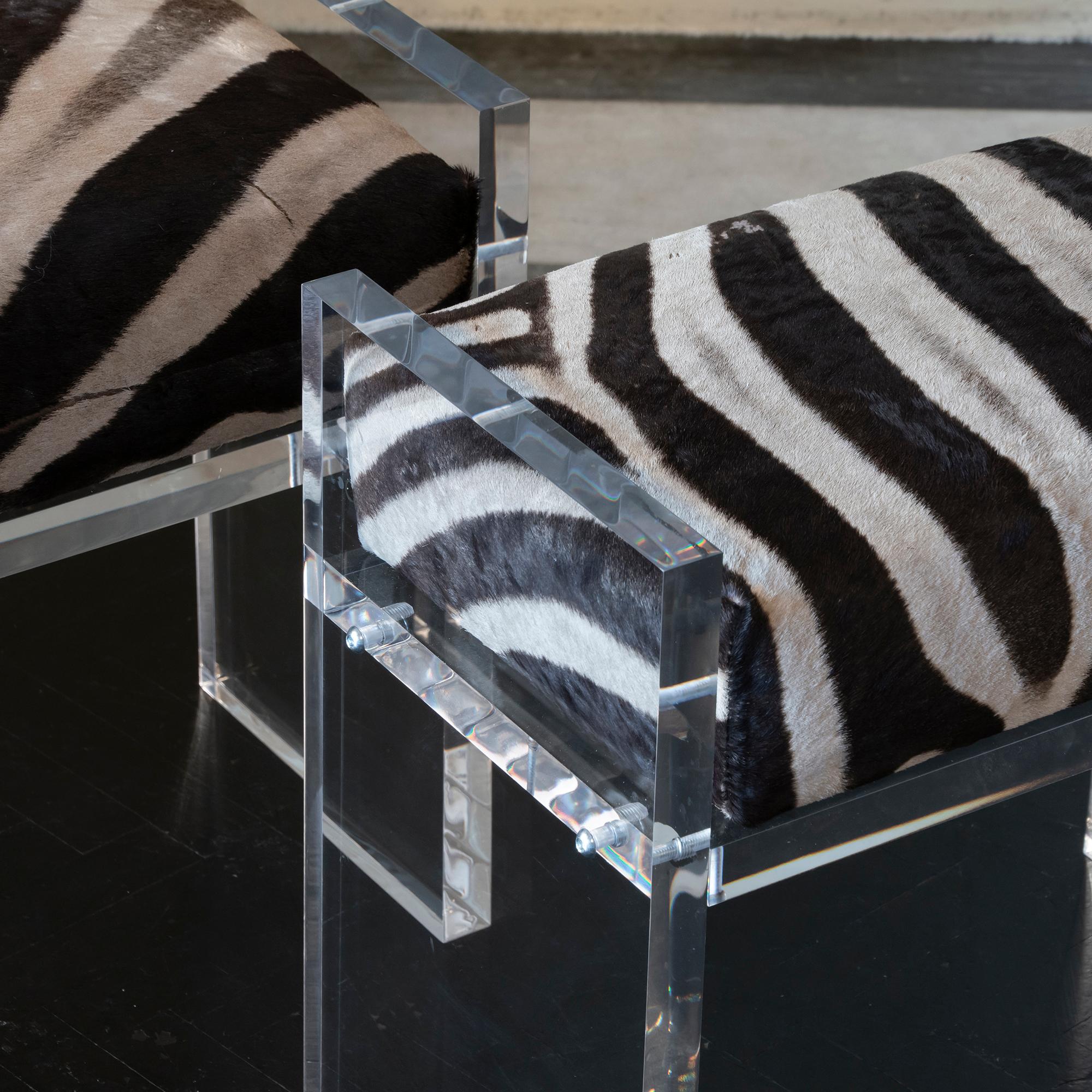 Contemporary Pair of Stools, Zebra Skin and Clear Plexiglass, Italy, 2020 1