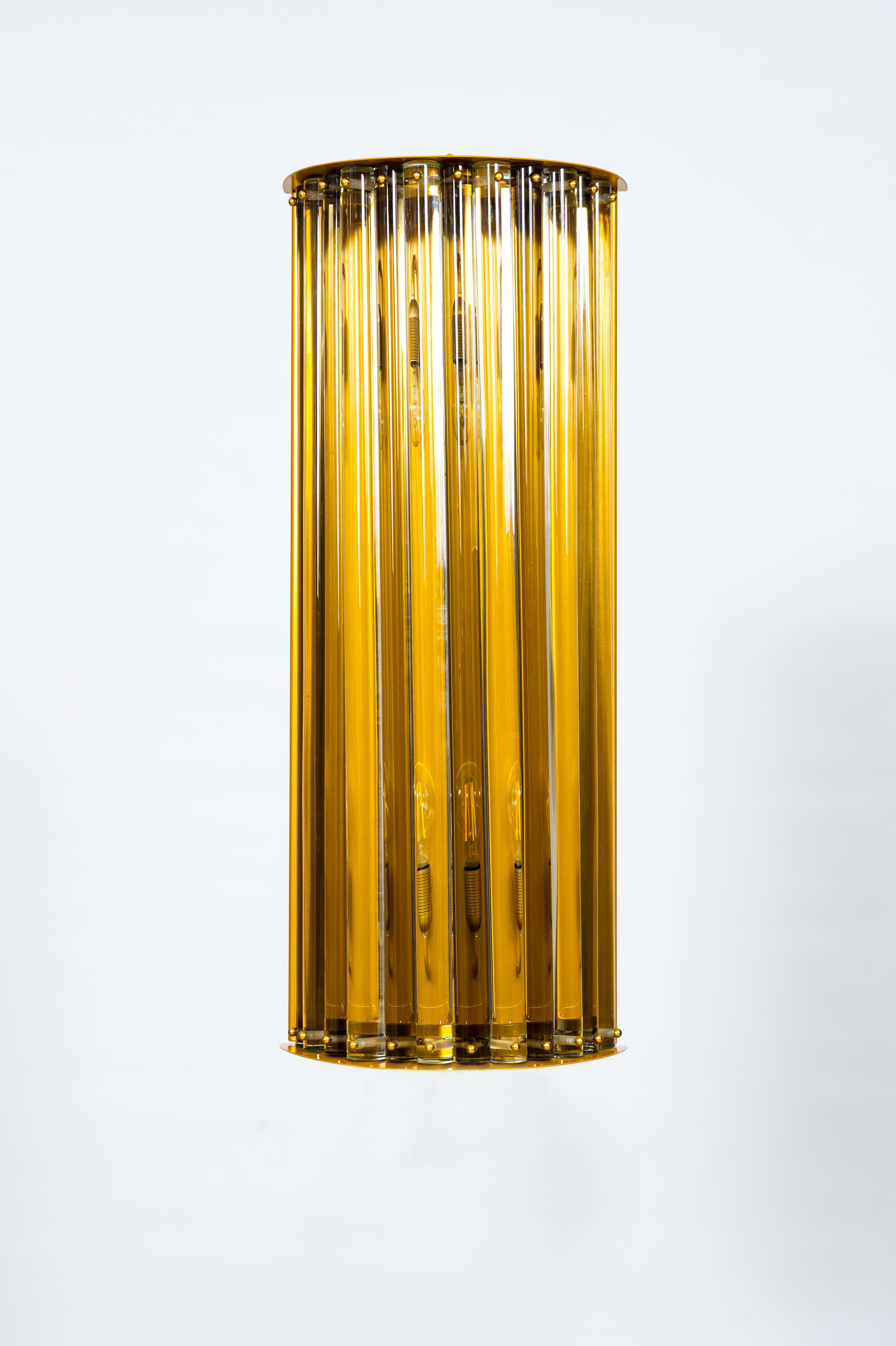 Contemporary Pair of Straw-Color Murano Glass Wall Lights by Giovanni Dalla Fina For Sale 5