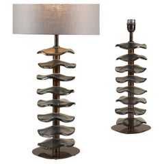 Contemporary pair of tall Italian Murano grey petal lamps