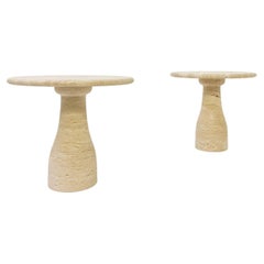Contemporary Pair of Travertine Side Tables, Italy