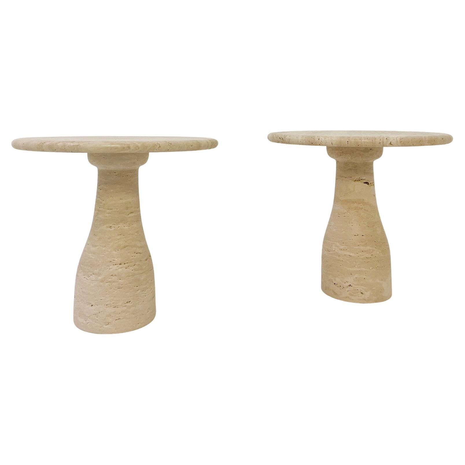Contemporary Pair of Travertine Side Tables, Italy For Sale