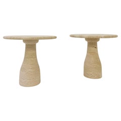 Contemporary Pair of Travertine Side Tables, Italy Contemporary Pair of Travertine Side Tables, Italy
